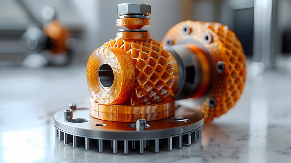 Orange Gear Mechanism 3D Illustration